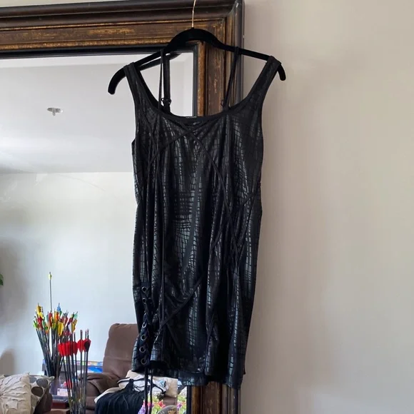 Savage, medium black, stripy, rocker tang style shirt, mini dress, unique style - Picture 4 of 7